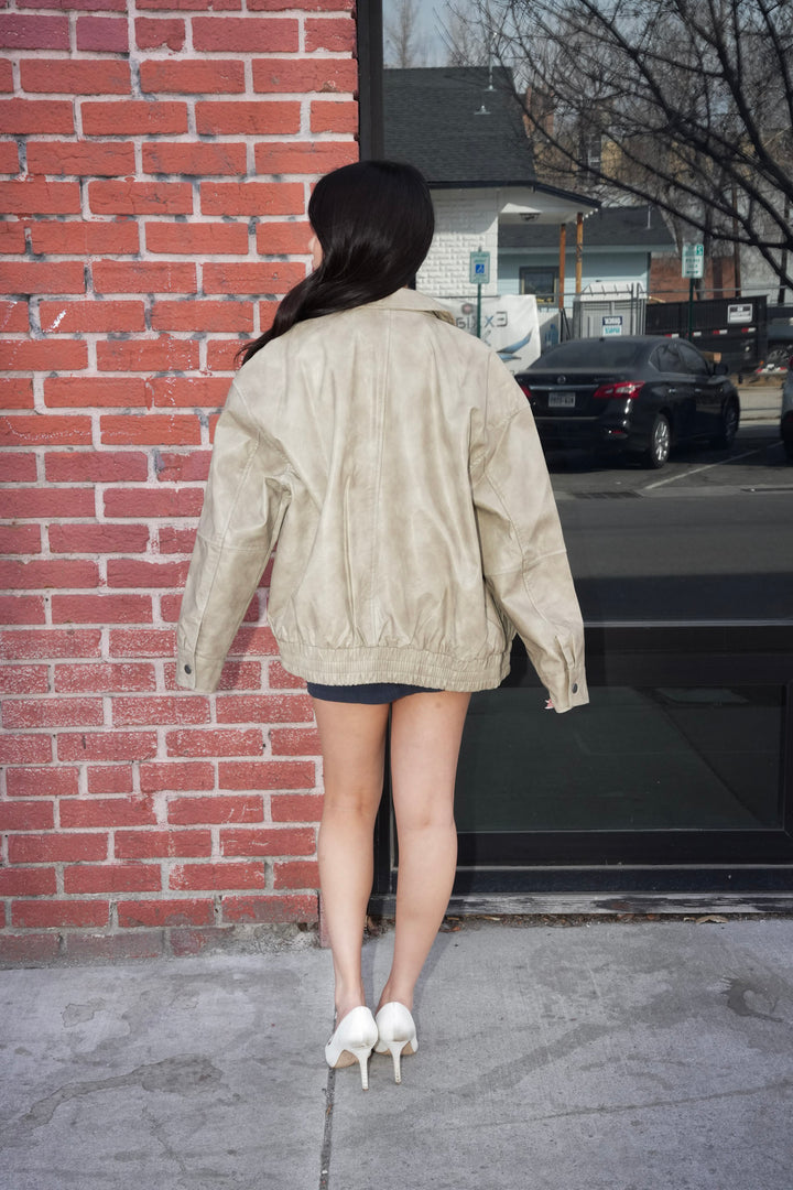 LEXI FAUX LEATHER BOMBER JACKET