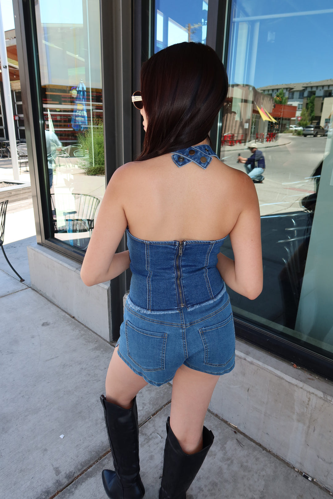 The Moto Lace-Up Denim Top