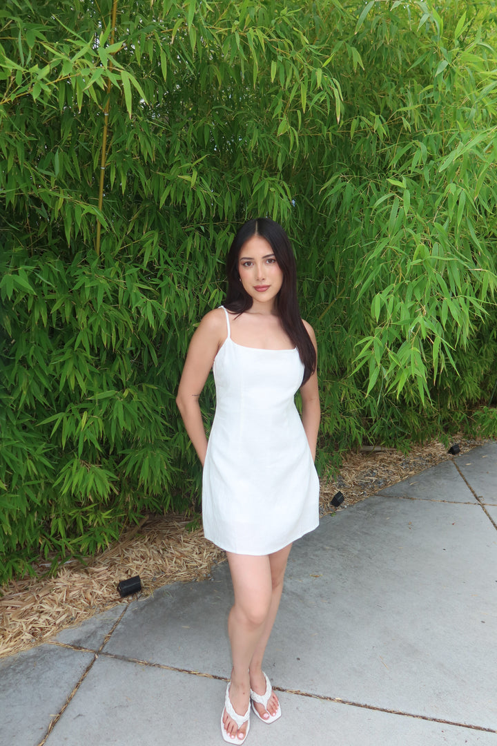 The Ivory Linen Slip Mini Dress — White