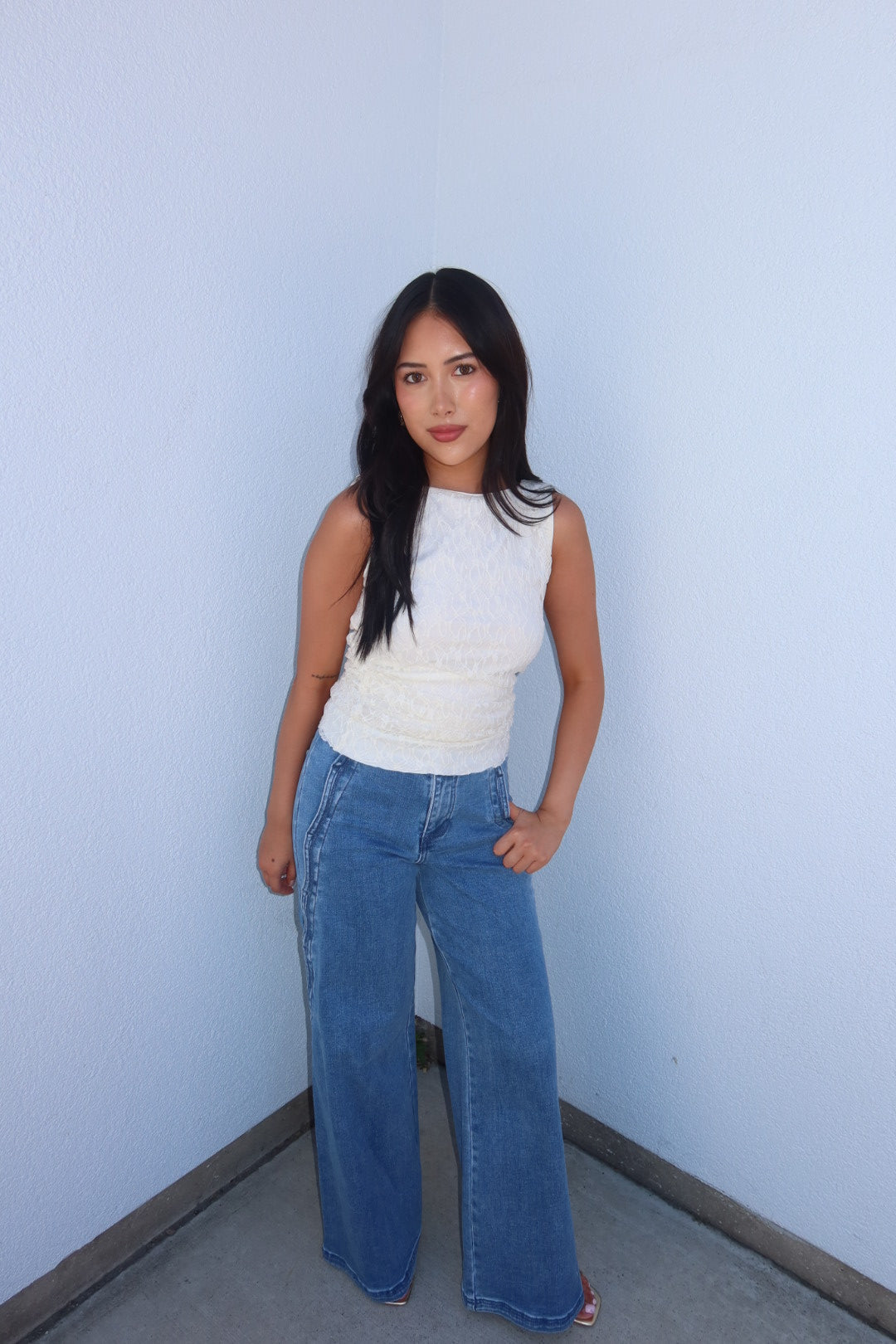 The Liorah Lace Boat Neck Top — Cream