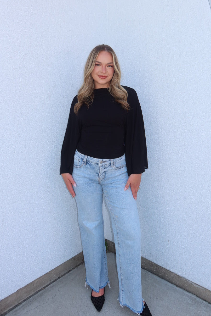 Allyson Back-Tie Dolman Sleeve Top - Black
