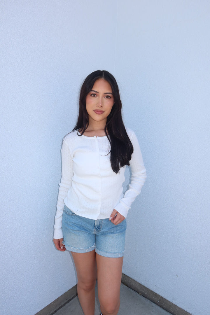 Lisa Pointelle Button Up Cardigan