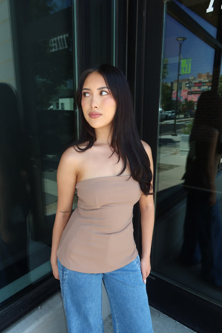 Mika Ribbed Strapless Tube Top - Taupe