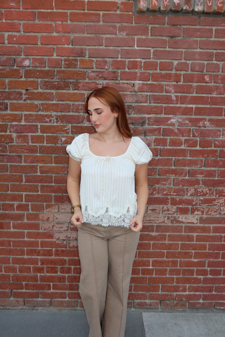 Primrose Puff Sleeve Tie Top — Cream