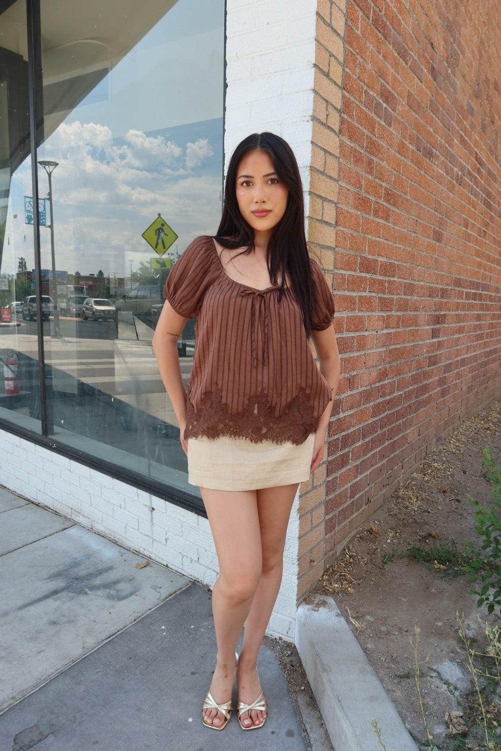 Primrose Puff Sleeve Tie Top — Chocolate