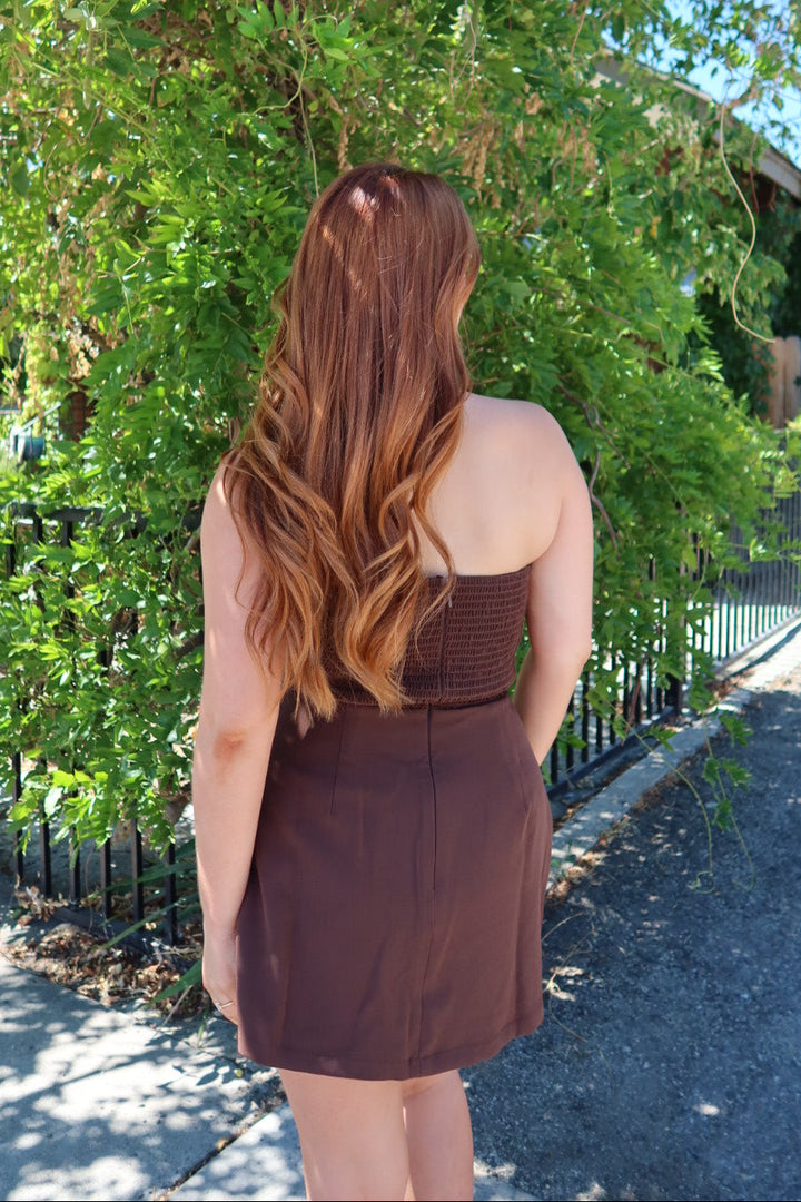 Stara A-Line Tube Mini Dress — Brown