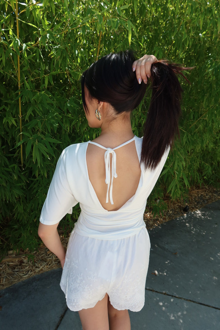 Simone Short Sleeve V-Neck Top — White