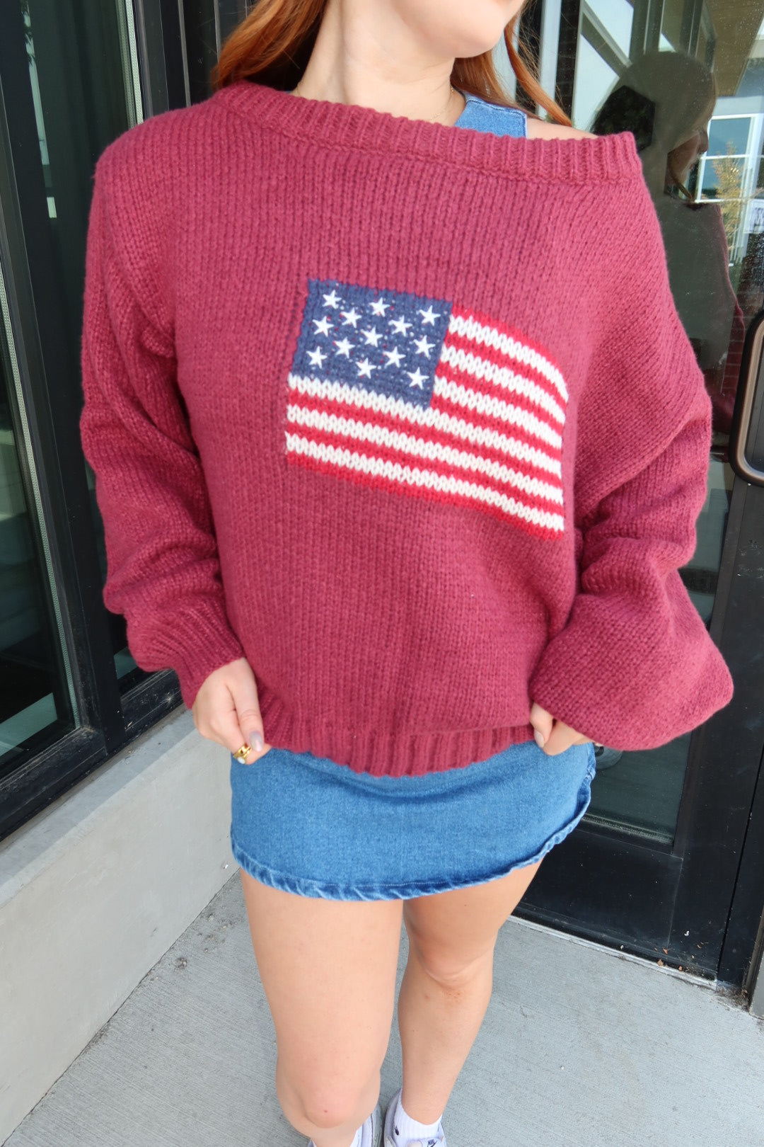 Brandi American Flag Sweater - Burgundy