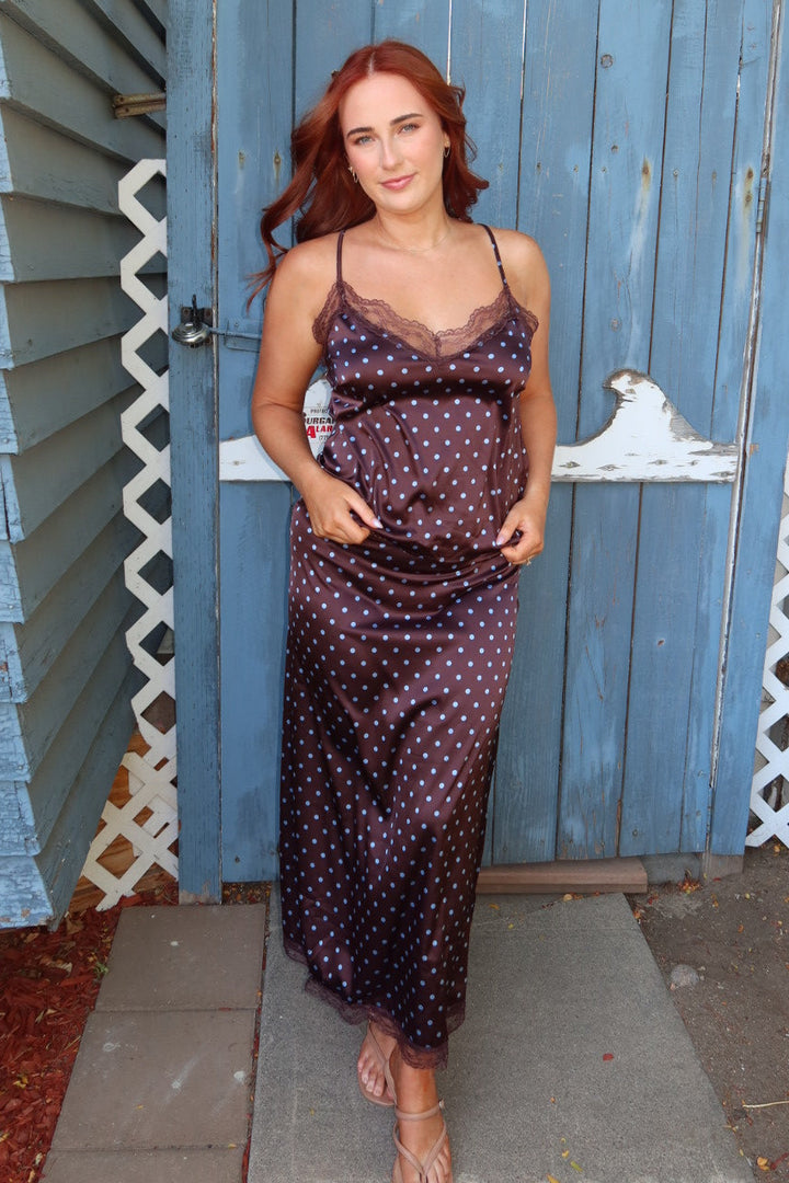 Iris Polka Dot Printed Skirt - Brown
