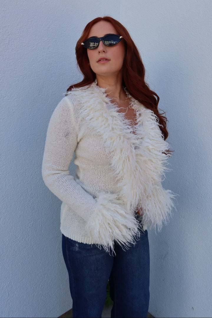 Luxe Fur Cardigan - Cream
