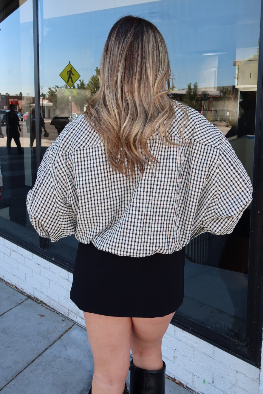 Margot Plaid Gingham Zip-Up High Neck Bomber Jacket