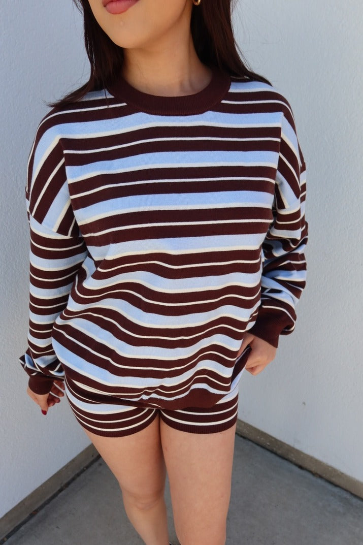 Kassey Striped Knit Sweater - Light Blue Multi