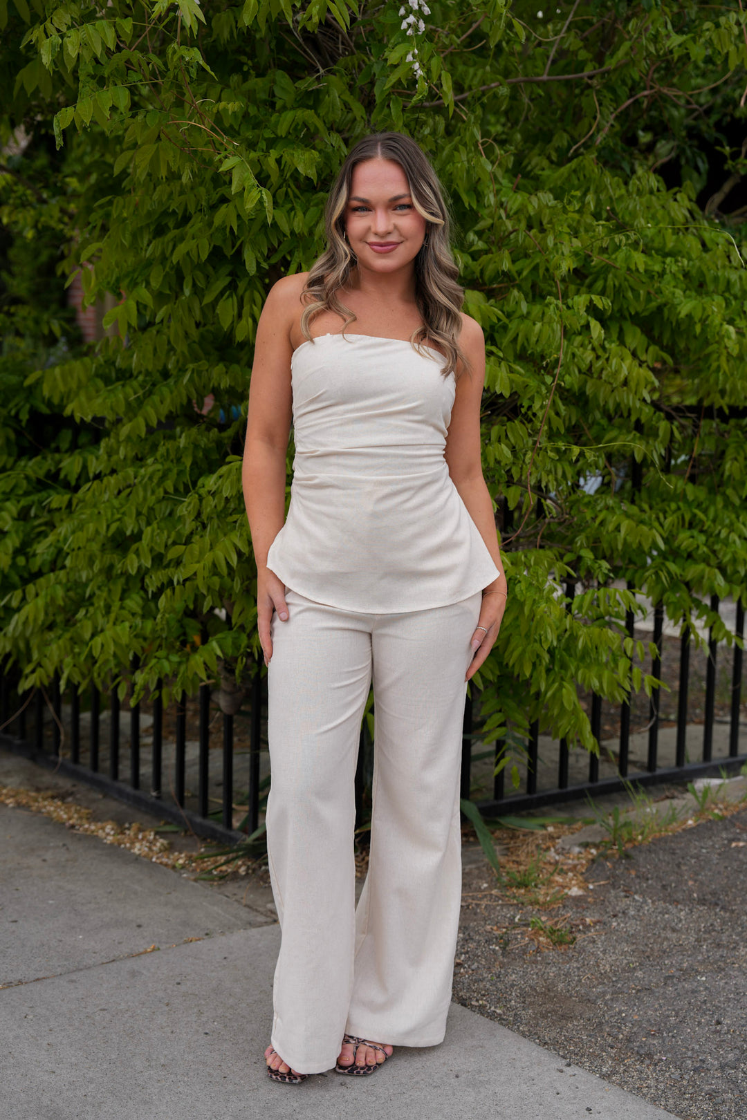 Linen Blend Wide Leg Pants