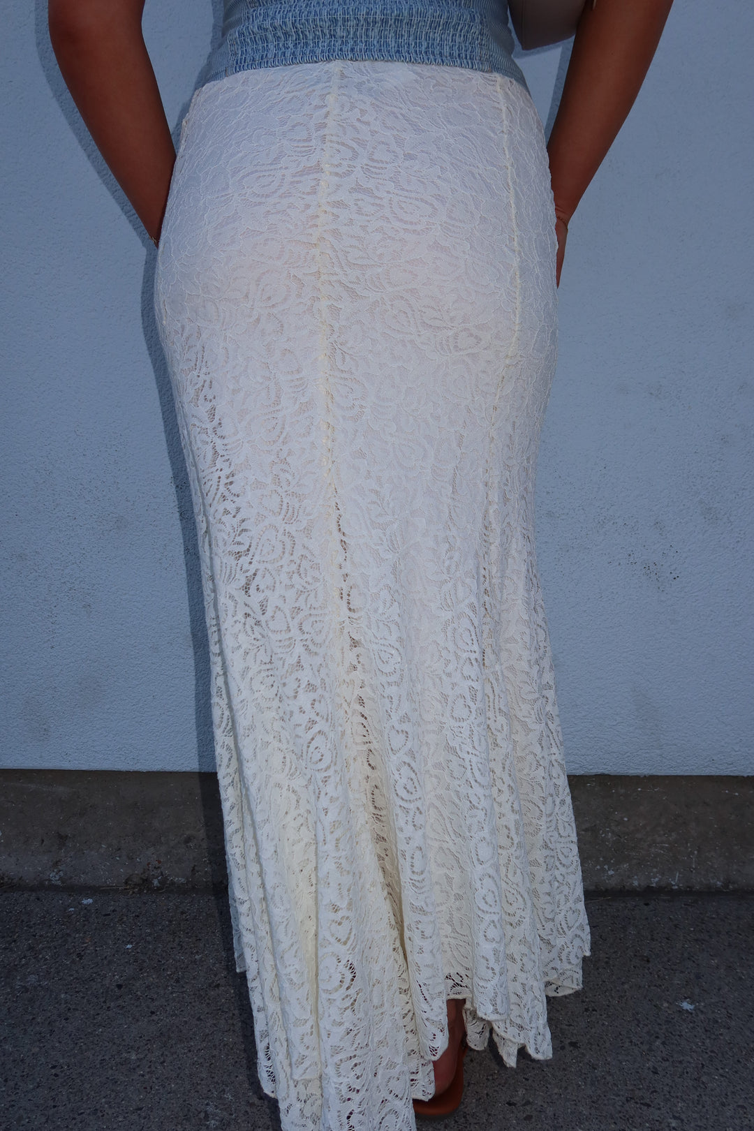 The Ivory Lace Godet Midi Skirt
