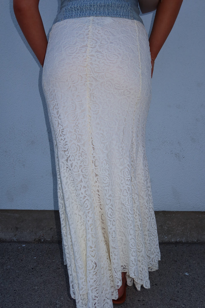 The Ivory Lace Godet Midi Skirt