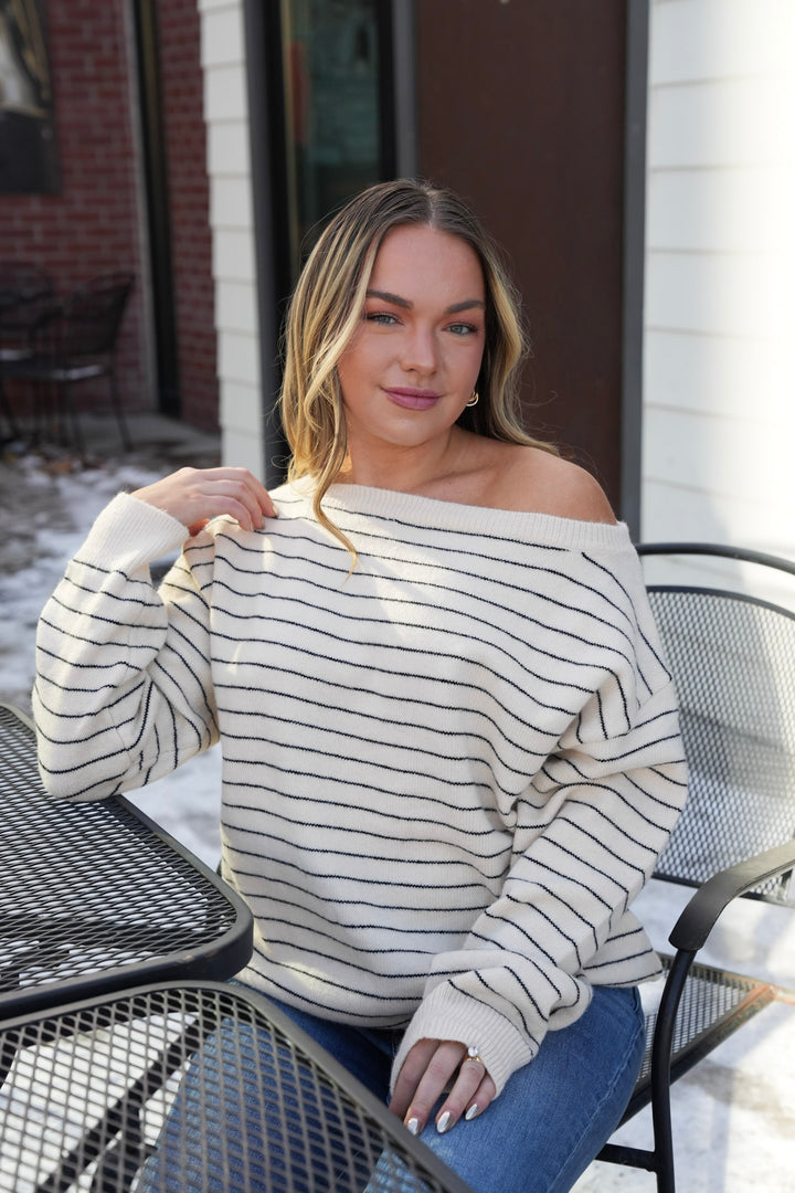NAUTICAL STRIPED BOAT NECK SWEATER