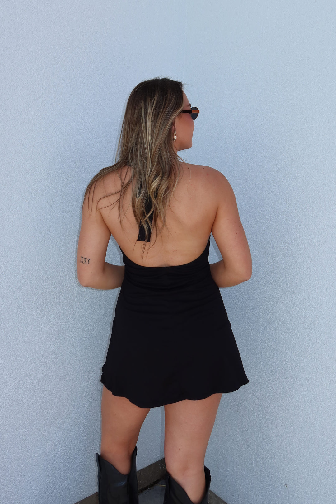 SUNSHINE HALTER MINI DRESS - BLACK