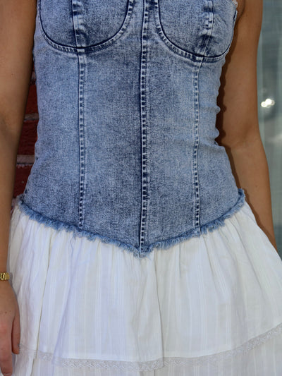 DELILAH DENIM BUSTIER MINI DRESS