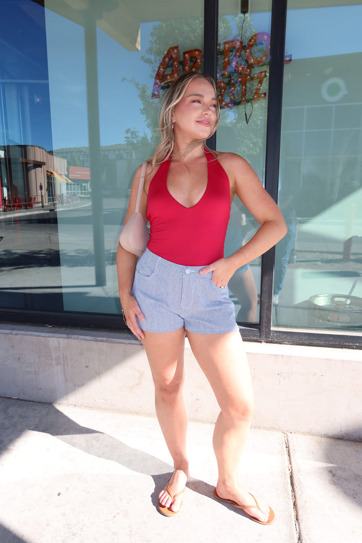 The Pinstripe Mid-Rise Shorts