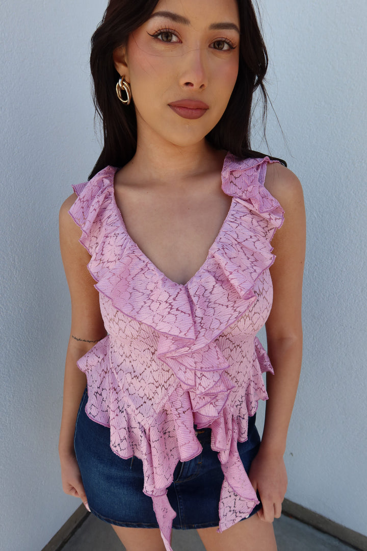 Fifi Lace Ruffle Cascade Crop Top