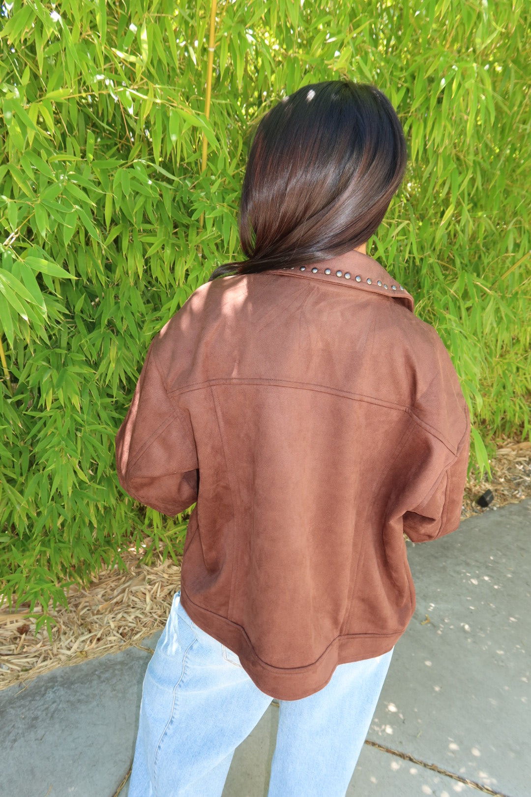 The Suzanee Studded Suede Jacket — Dark Brown