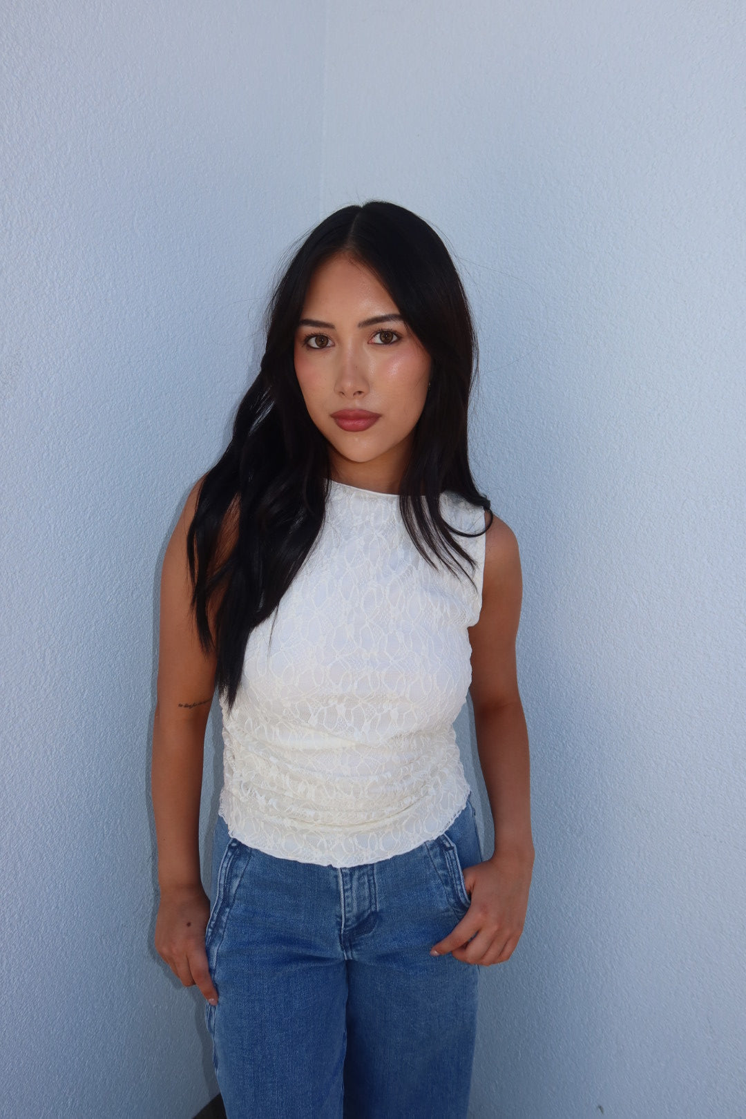 The Liorah Lace Boat Neck Top — Cream