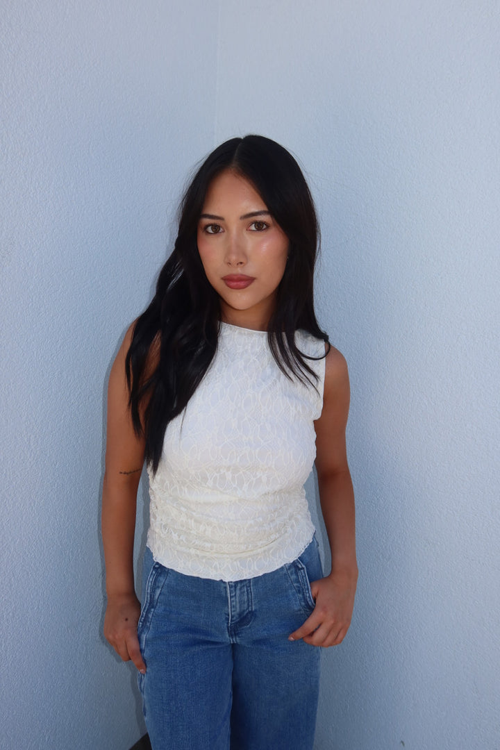 The Liorah Lace Boat Neck Top — Cream