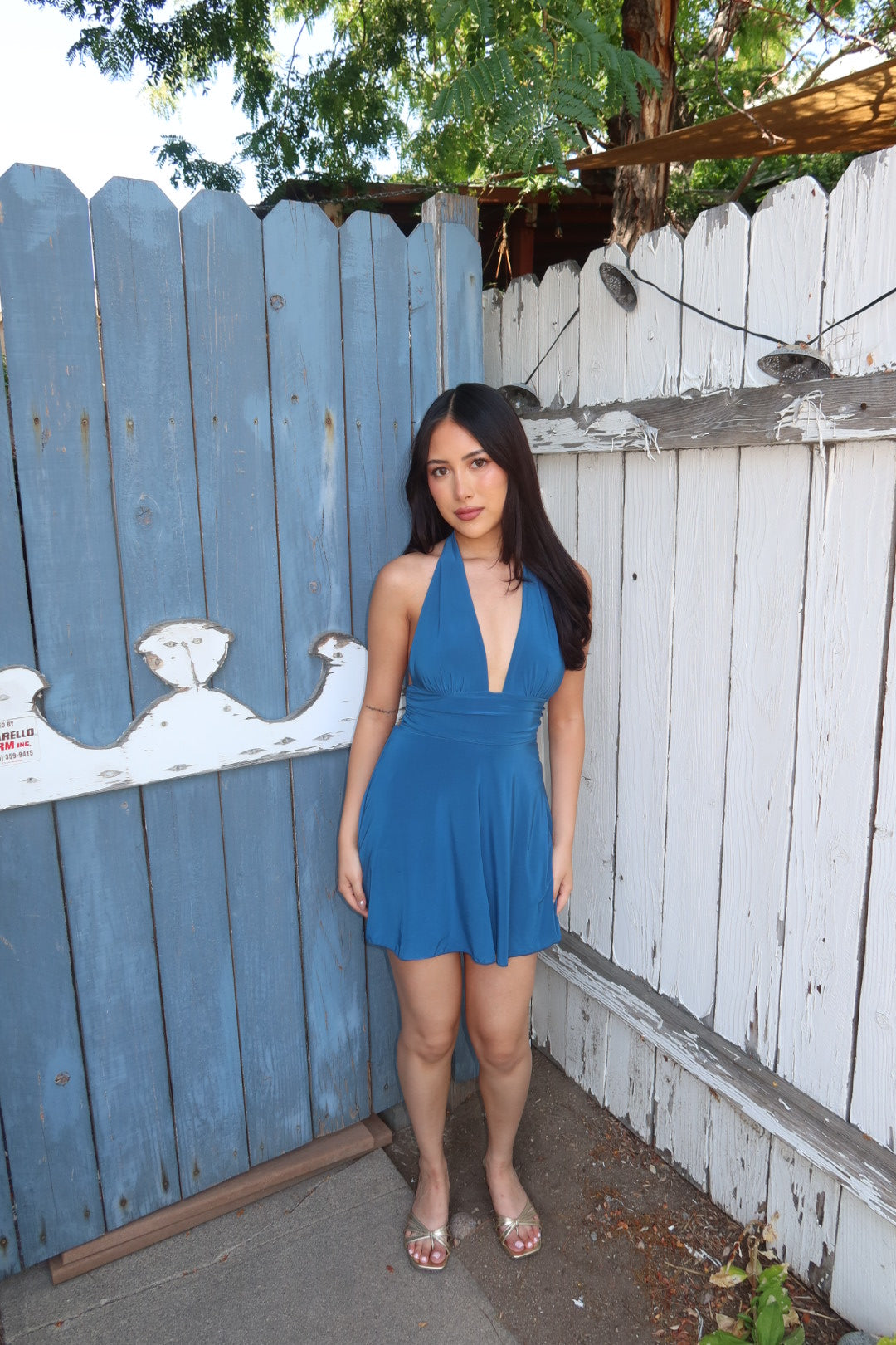 Harrison Halter Plunge Ruched Mini Dress