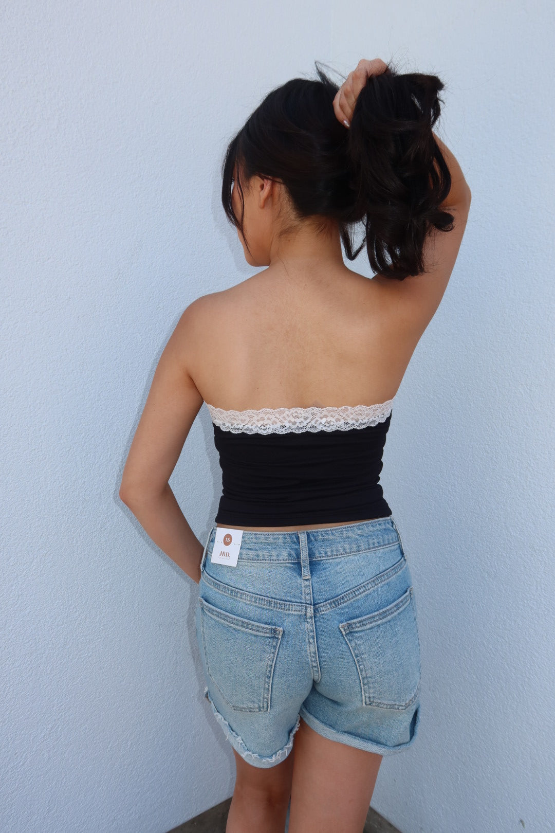 The Claire Strapless Lace Trim Top - Black