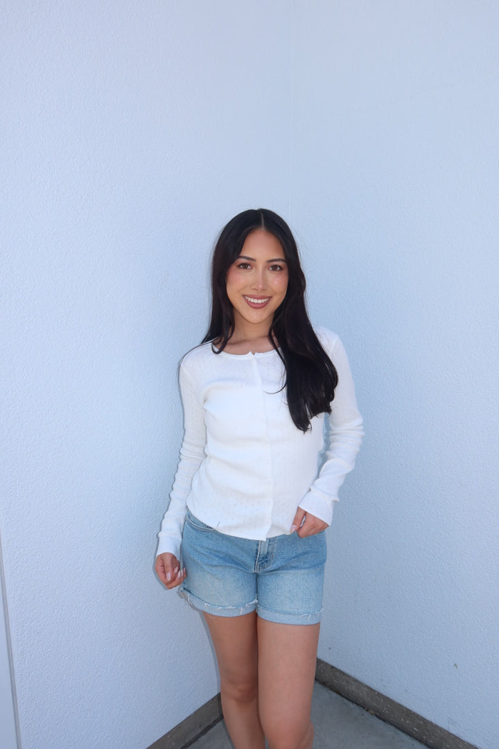 Lisa Pointelle Button Up Cardigan