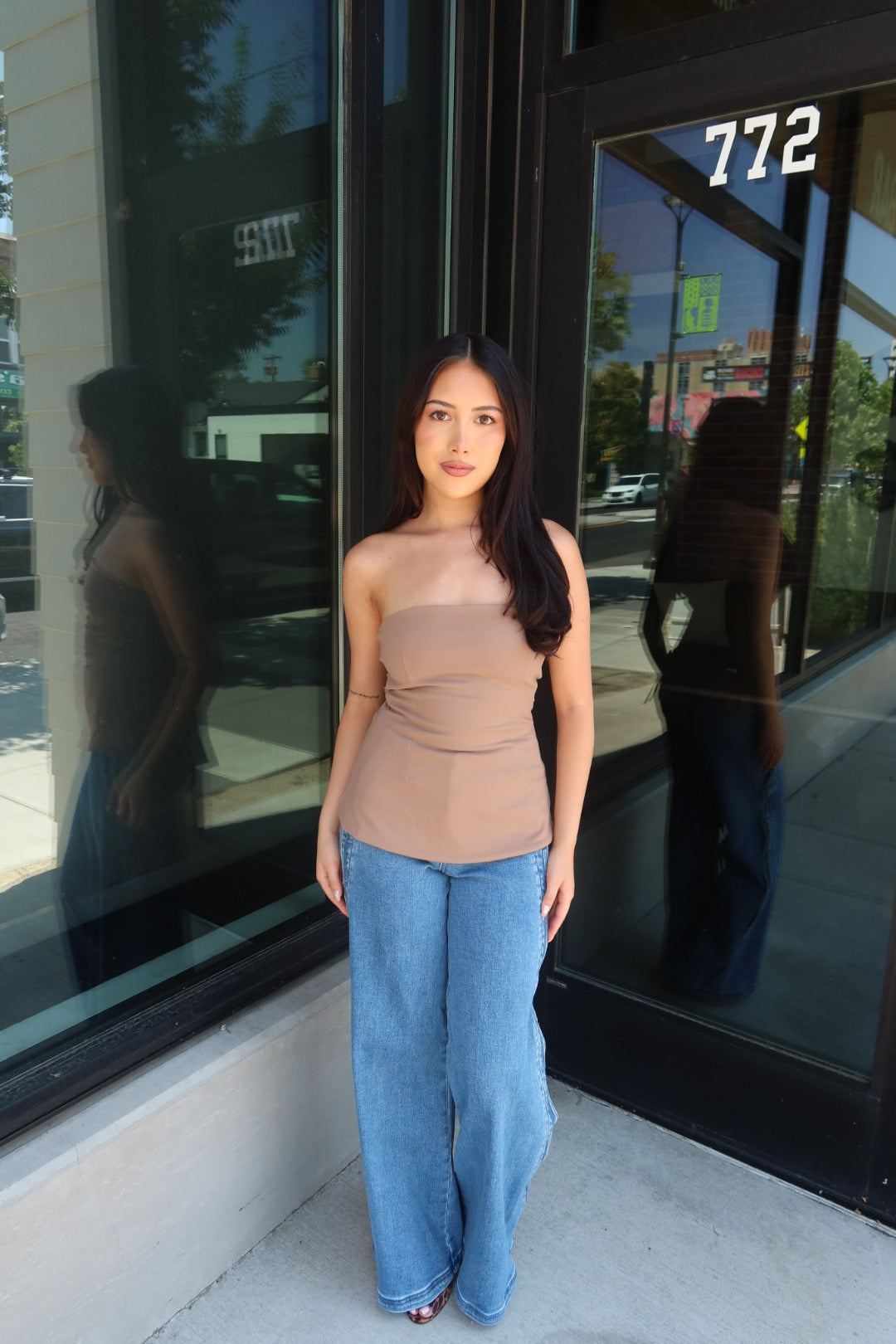 Mika Ribbed Strapless Tube Top - Taupe
