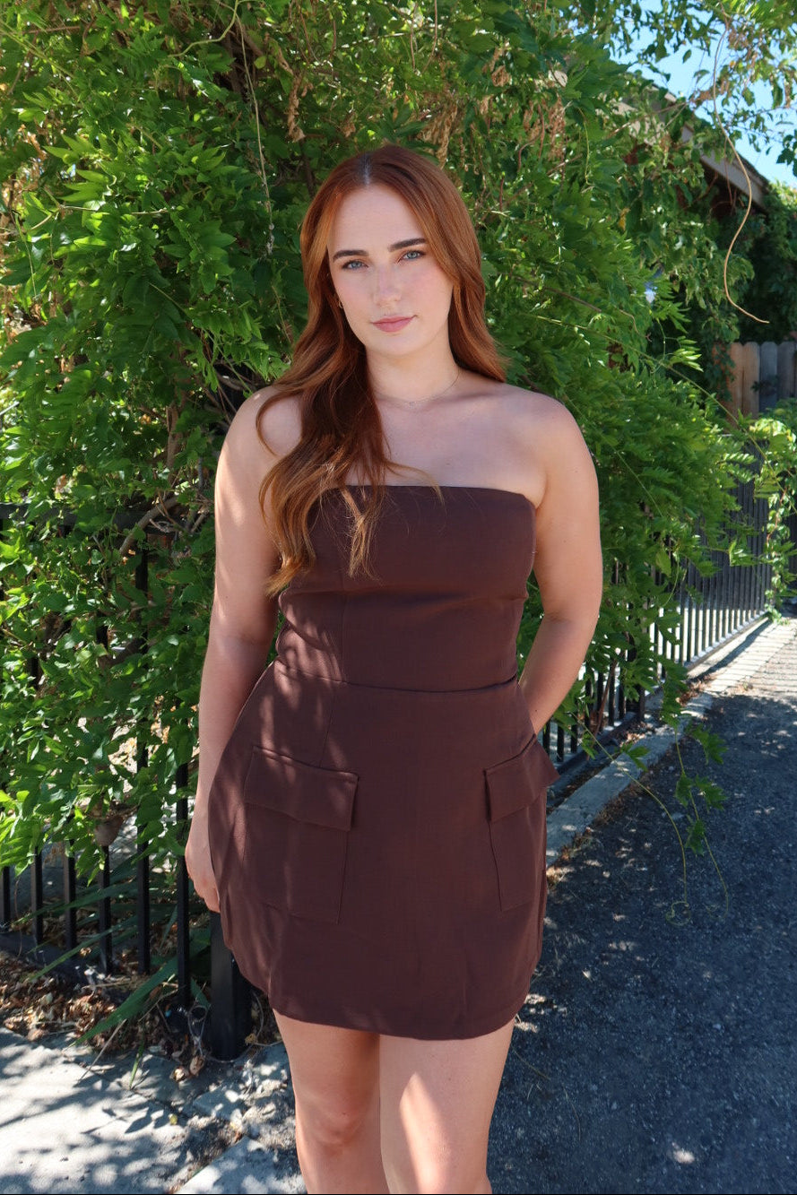 Stara A-Line Tube Mini Dress — Brown