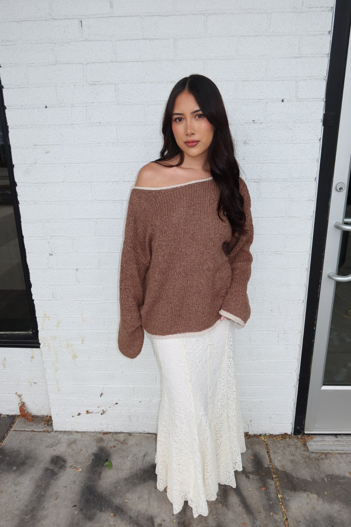 Bridie Boat Neck Knit Sweater — Mocha