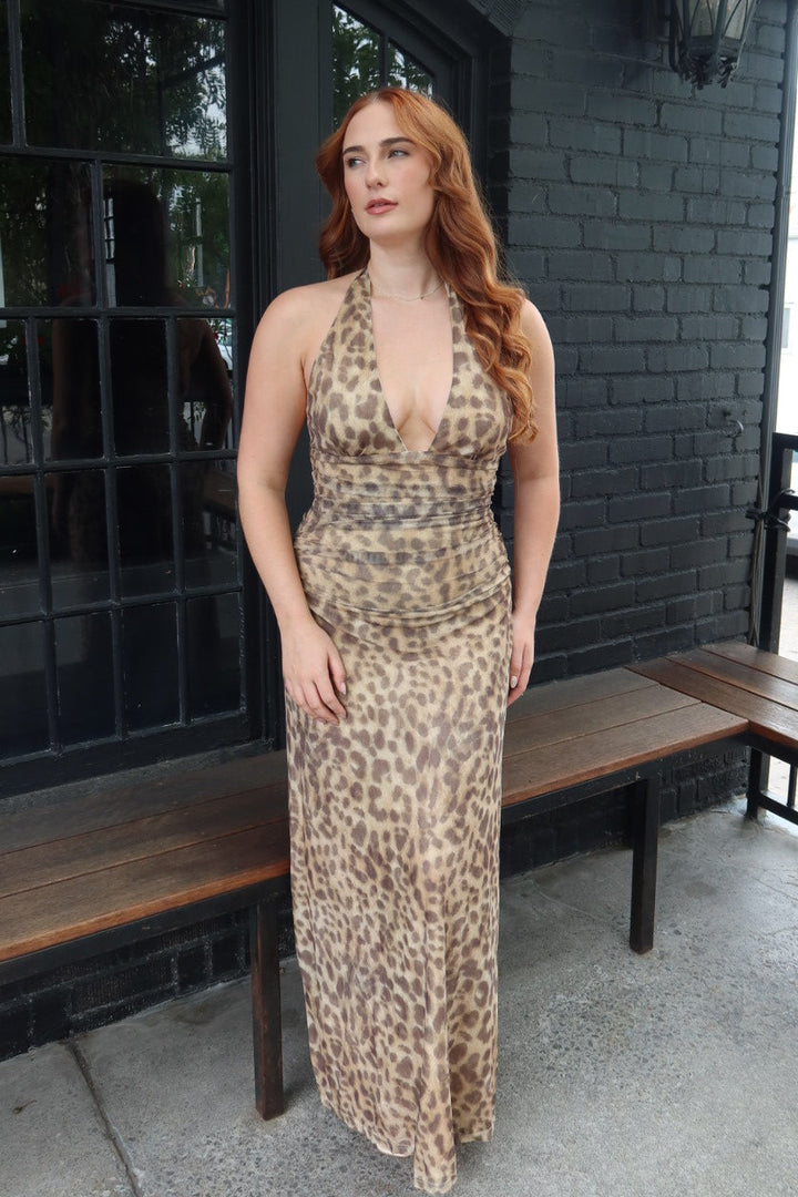 Imelda Leopard Plunge Neck Maxi Dress