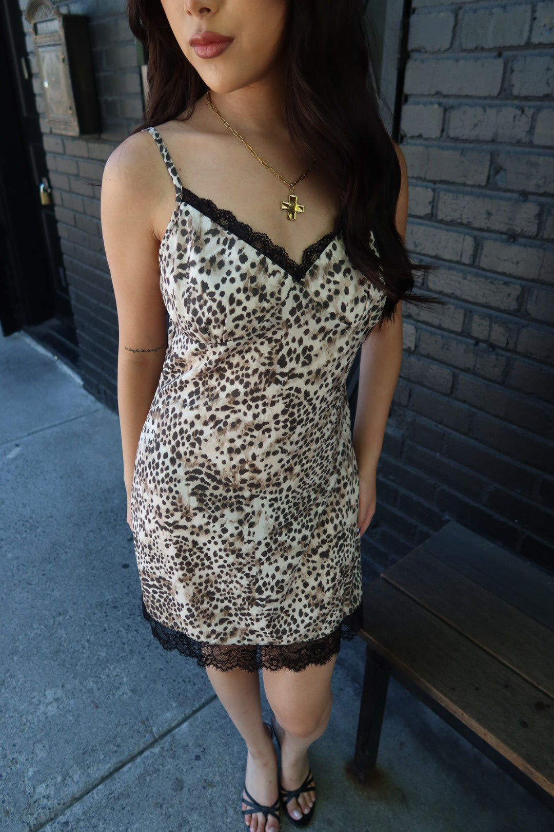 Luna Leopard Print Lace Trim Mini Dress