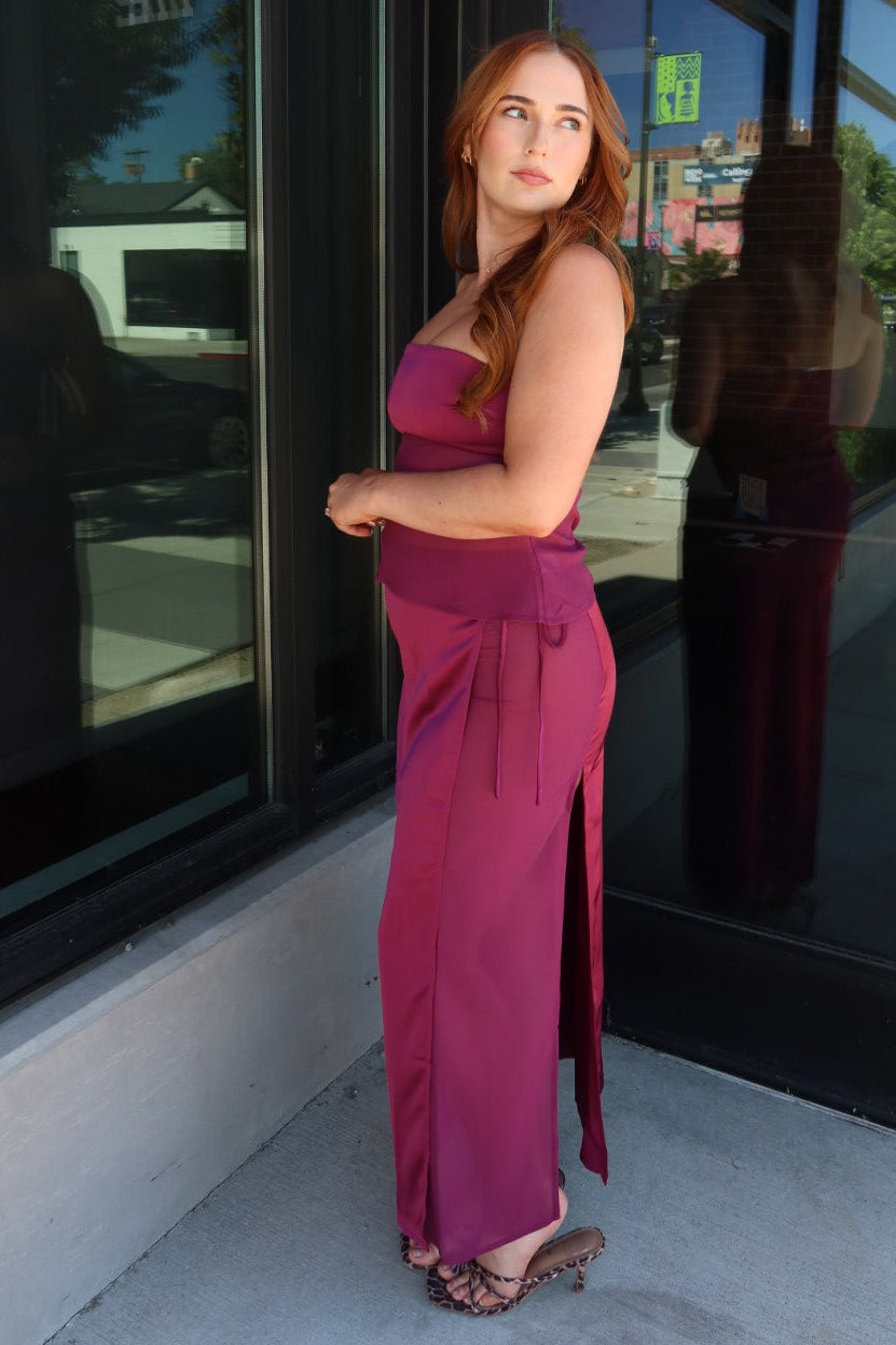 Halle Satin Chiffon Maxi Skirt