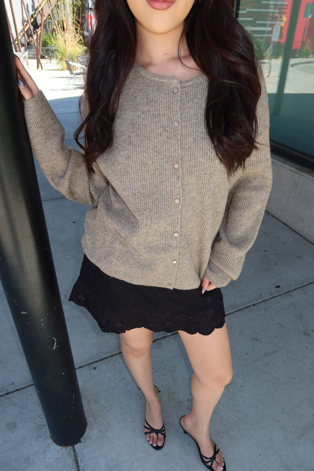 Hudson Ribbed Cardigan- Taupe