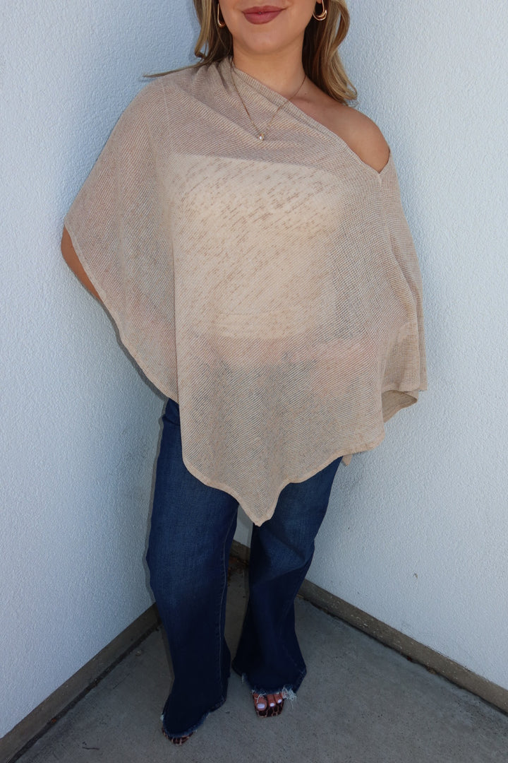 Portofino Sheer Knit Poncho Top - Taupe