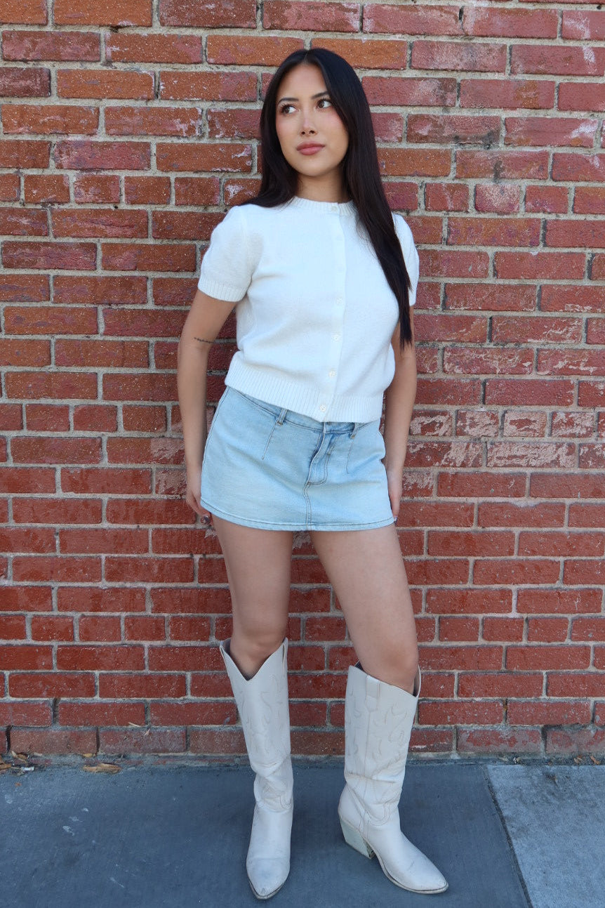Elena Crew Neck Short Sleeve Cardigan