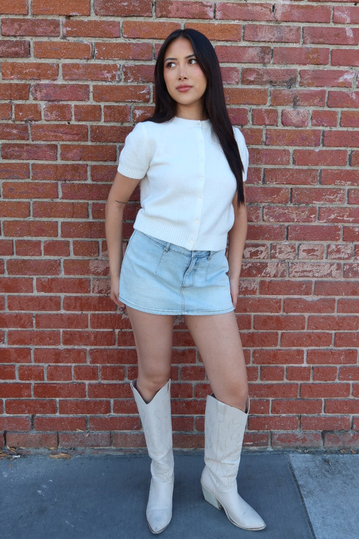 Elena Crew Neck Short Sleeve Cardigan