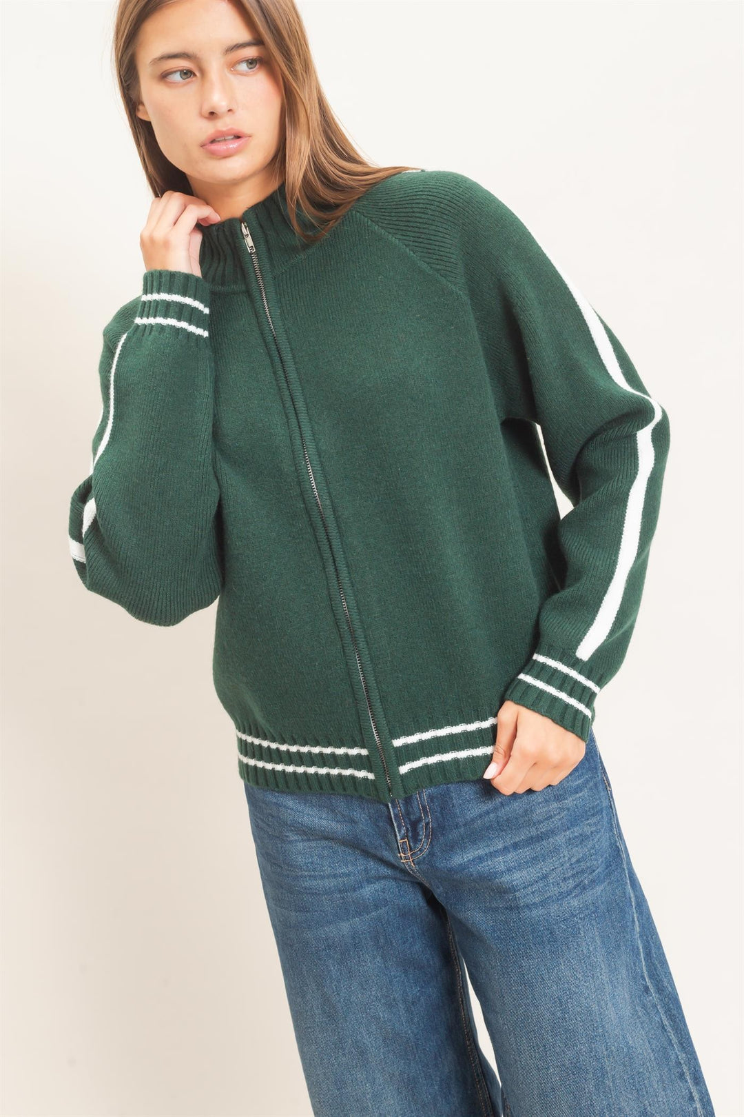 Westwind Contrast Stripe Zip-Up Sweater