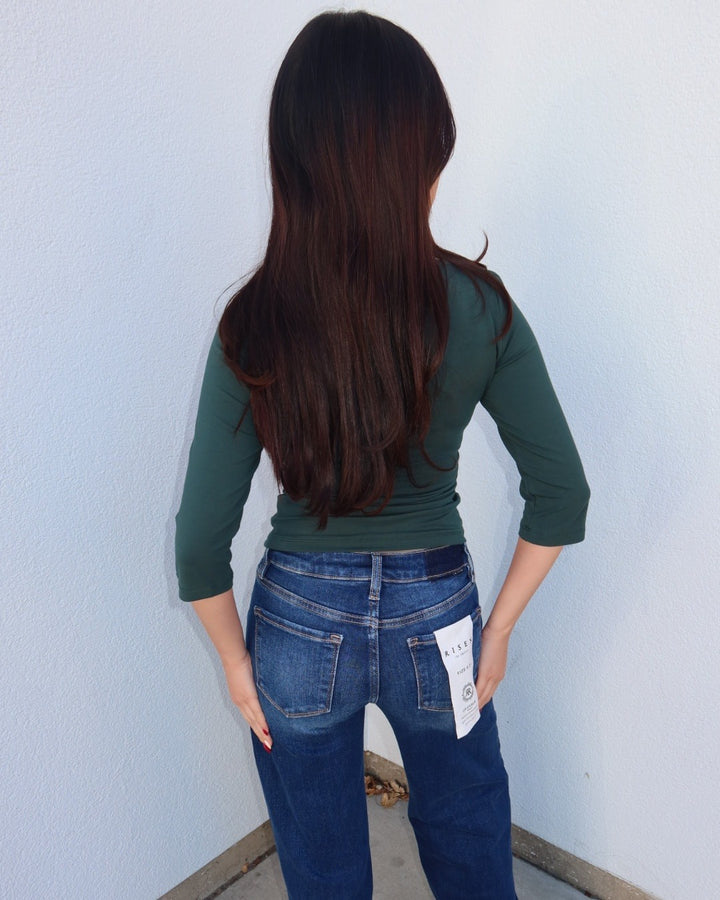 Mia Surplice V-Neck Knit Top - Green