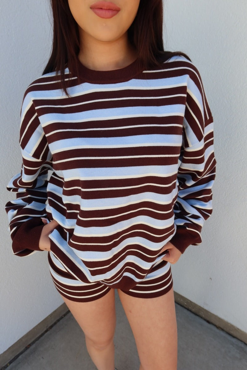Kassey Striped Knit Sweater - Light Blue Multi
