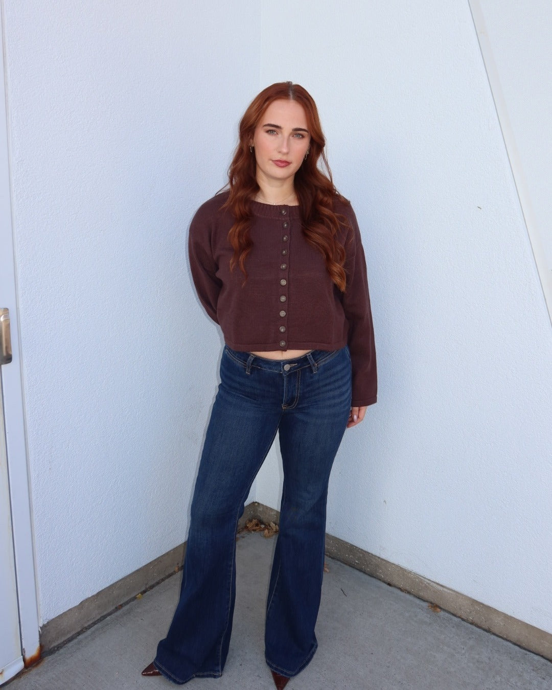 Risen Low Rise V-Waist Flare Jeans - Dark Wash