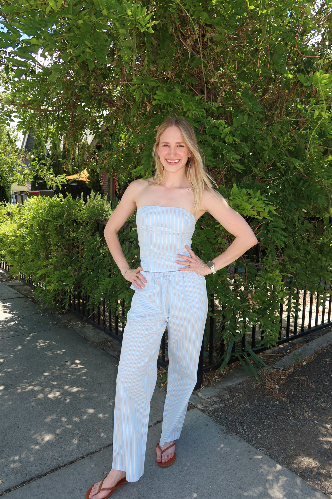 The Pinstripe Lace-Up Tube Top