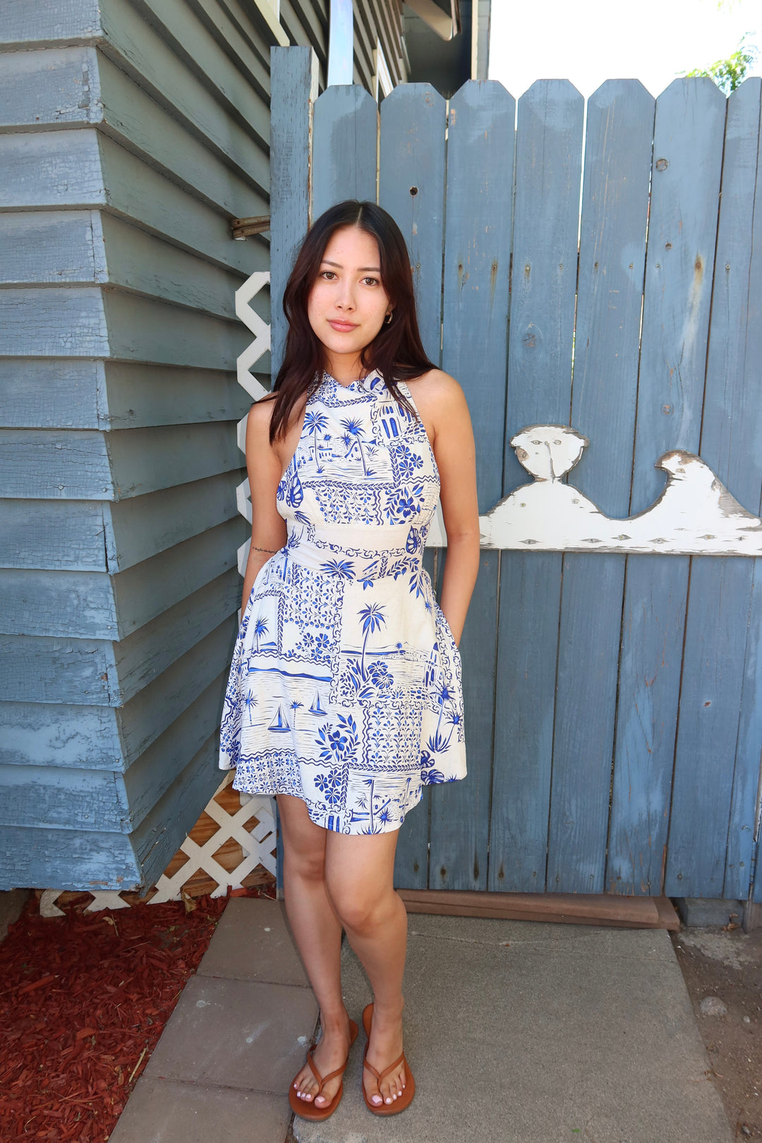 Capri Palm Print Halter Mini Dress