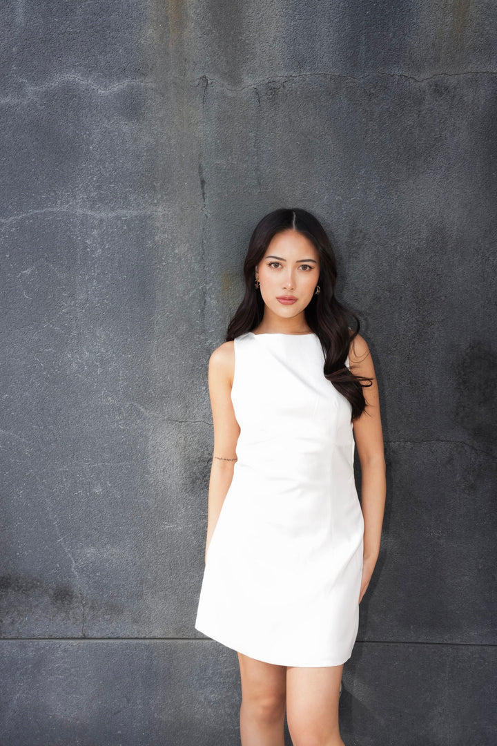 ALEINA MODERN OPEN BACK MINI DRESS