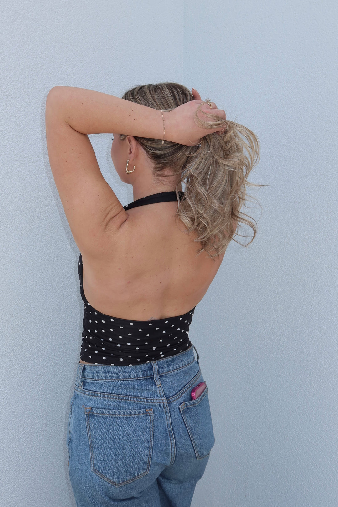 Polka Dot Deep-V Halter Crop Top