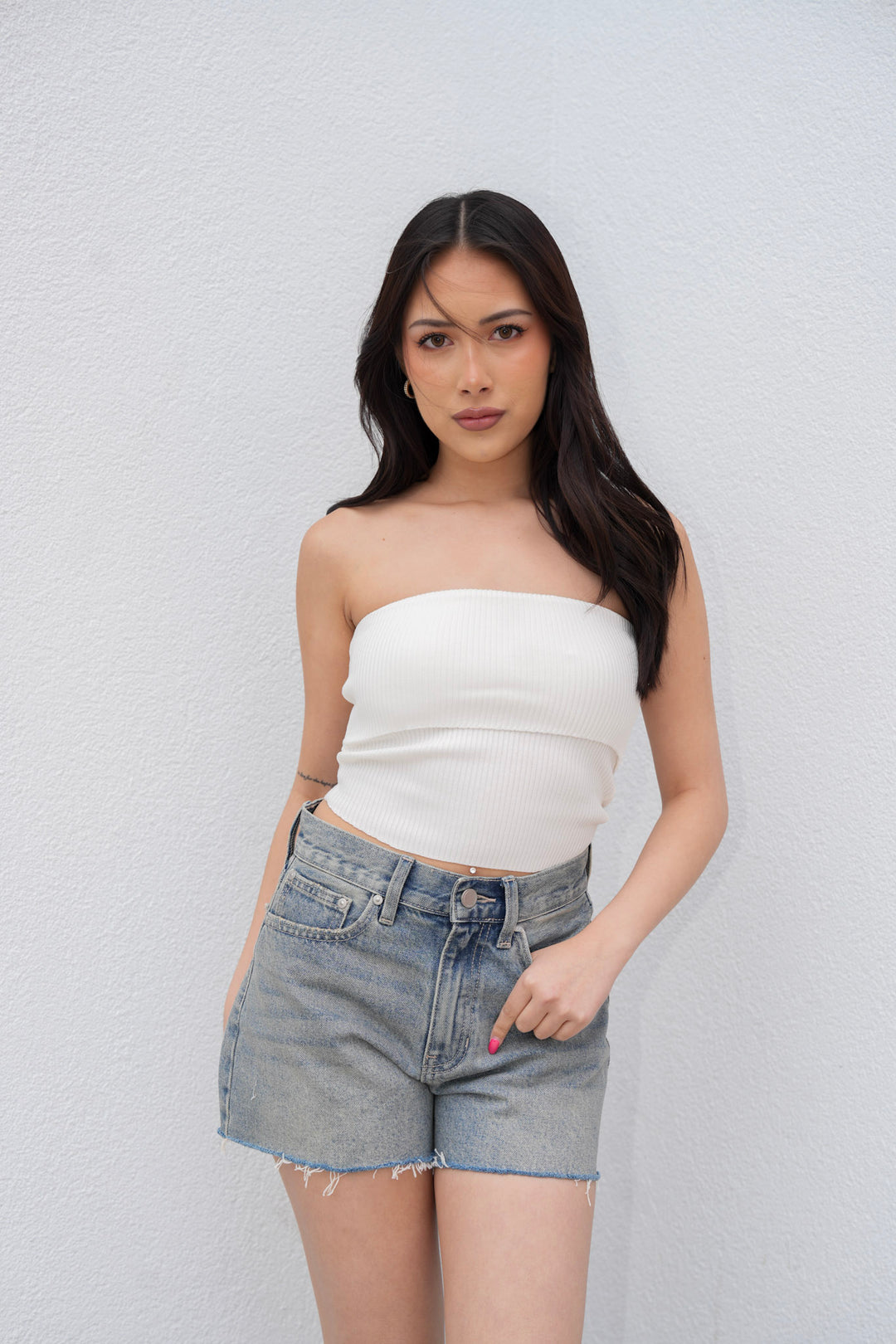Clean Slate Fold-Over Strapless Sweater Crop Top