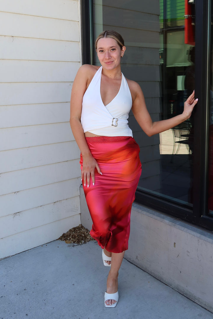 Ember Rose Abstract Print Lace Waist Maxi Skirt
